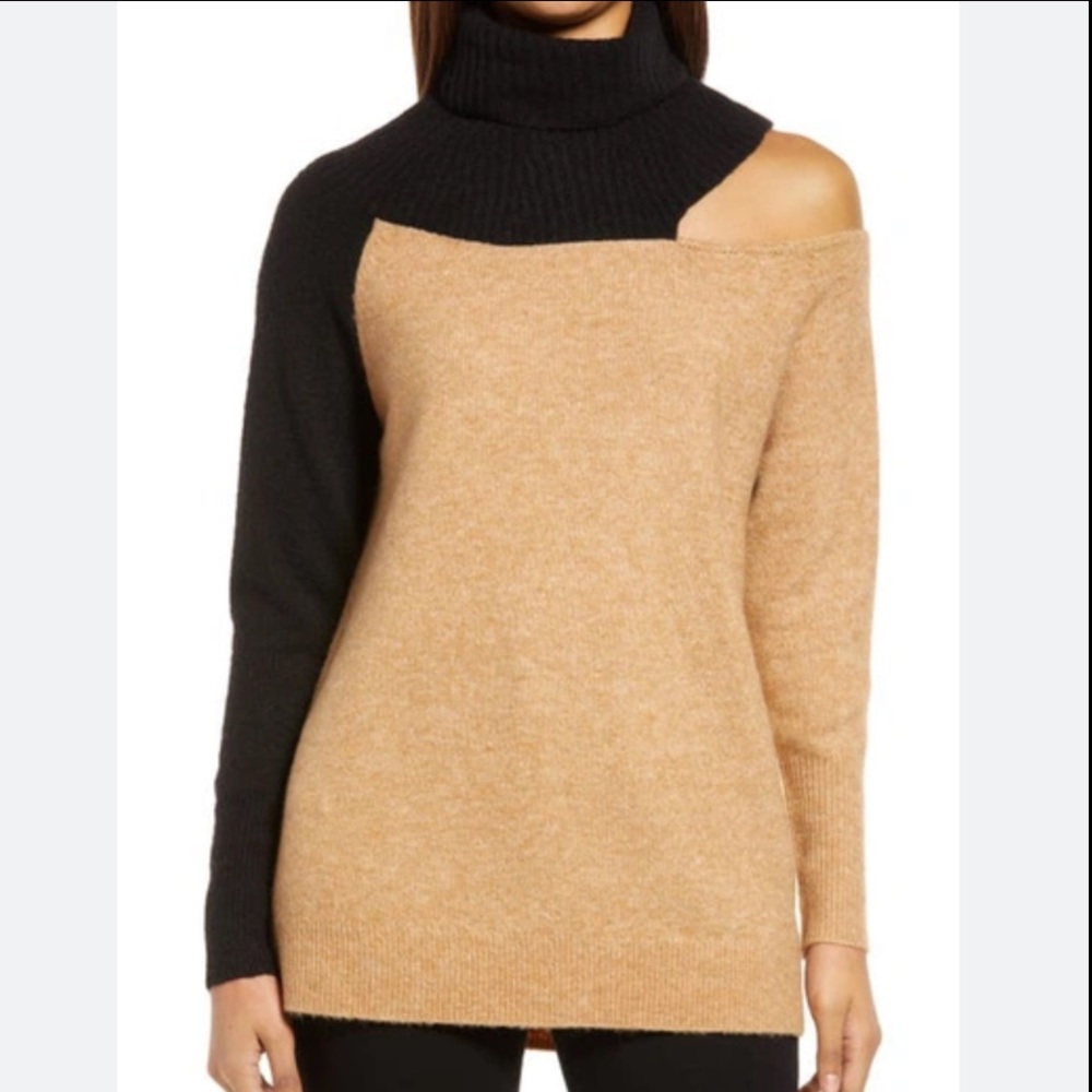 Halogen Open Shoulder Turtleneck Sweater